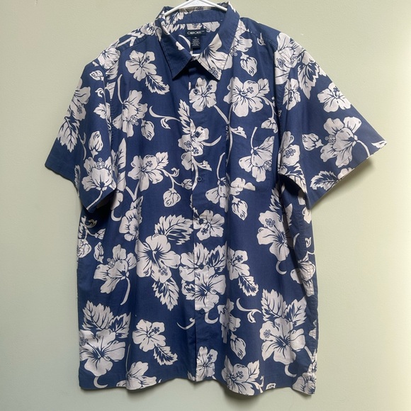 Navy Blue Floral Men's Shirt - Picture 1 of 4